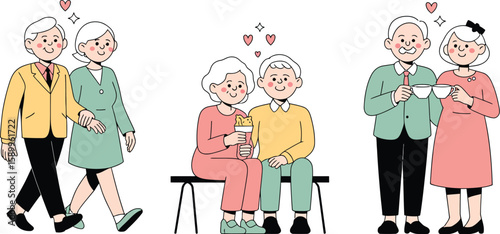 Elderly couples enjoying life together vector illustration for seniors love and companionship concept art