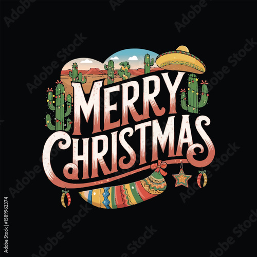 "Merry Christmas" Mexican Desert Theme Vector Design