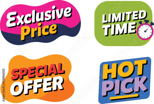 Exclusive price special offer hot pick limited time sale promotion discount deal advertisement vector set