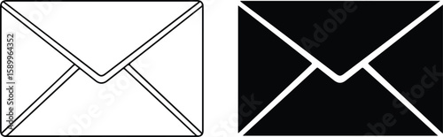 A pair of envelopes, one outlined in black and white and the other a solid black silhouette, representing communication and mail