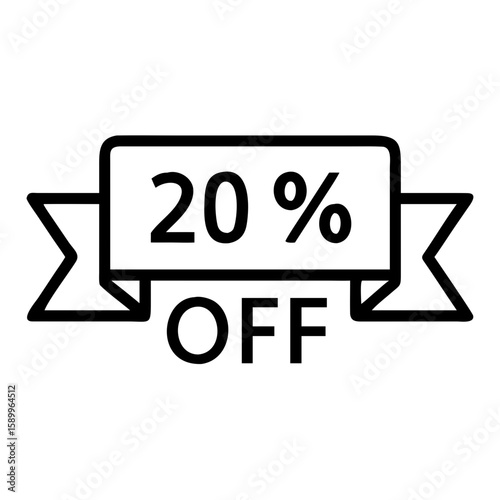 Discount label with 20 percent off promotional offer in black outline  