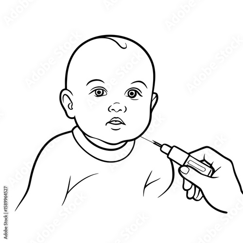 Baby receiving vaccination with syringe in close-up illustration  