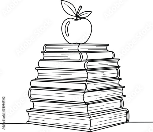Stacked books with an apple, a simple illustration of knowledge.