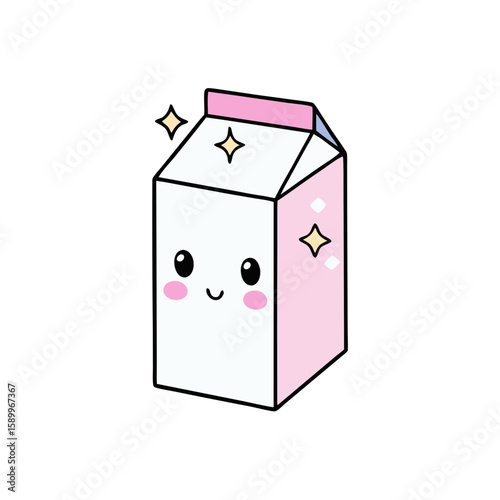 Cute Kawaii Milk Carton with Blushing Cheeks