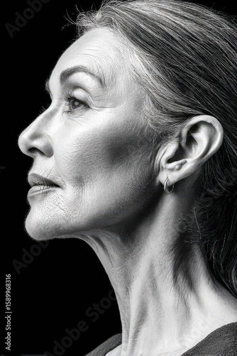 Wallpaper Mural Profile of mature woman with gray hair in studio portrait Torontodigital.ca