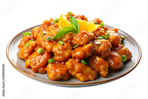 plate of orange chicken image isolated on a transparent