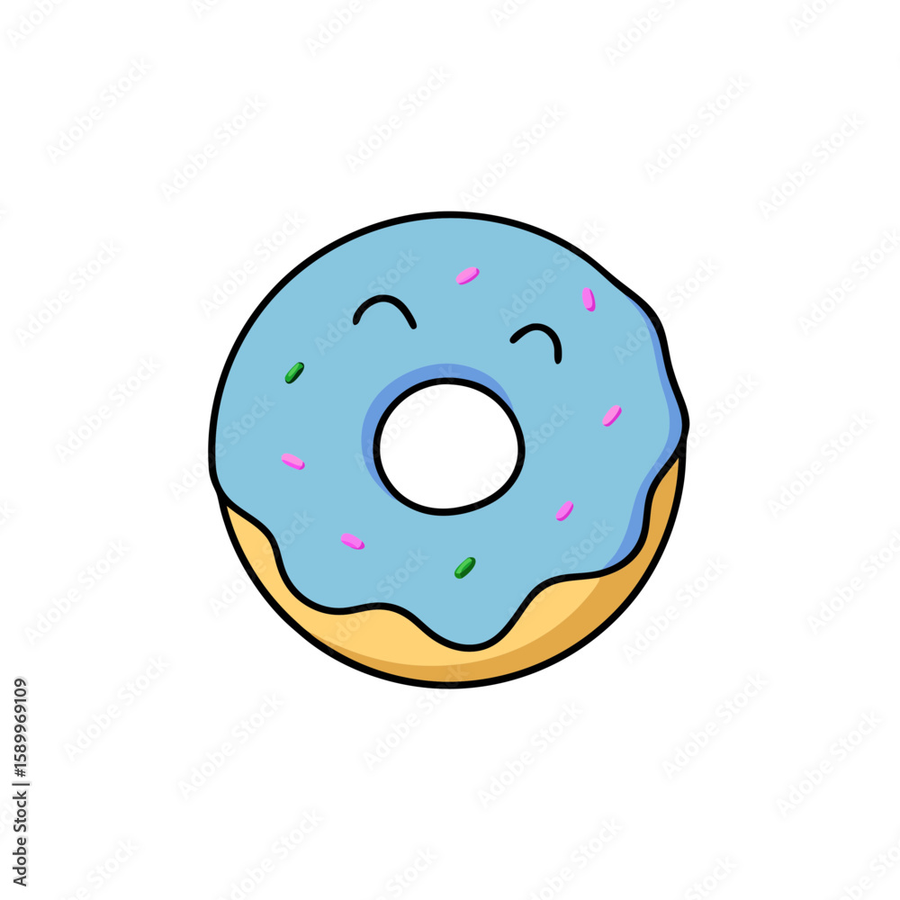 Fototapeta premium Cute Kawaii Donut with Winking Face and Sprinkles