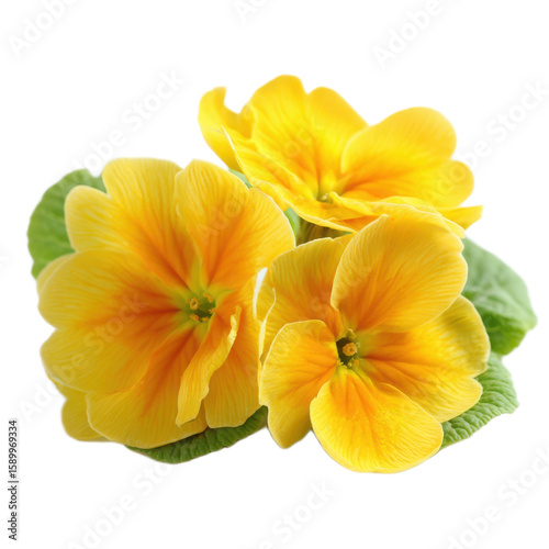 Three yellow flowers with green leaves