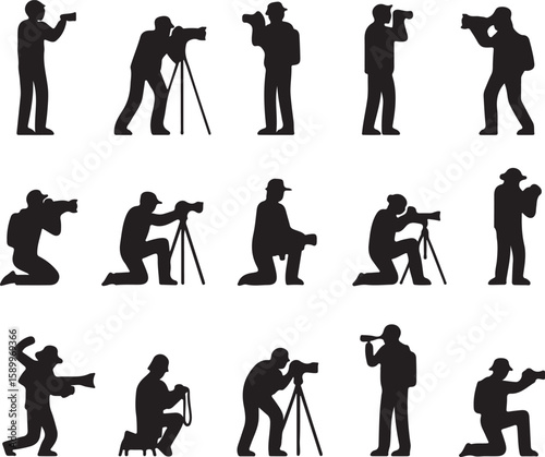 Photographers capturing moments with cameras and tripods vector