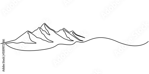 One continuous line drawing of mountain range landscape template. 