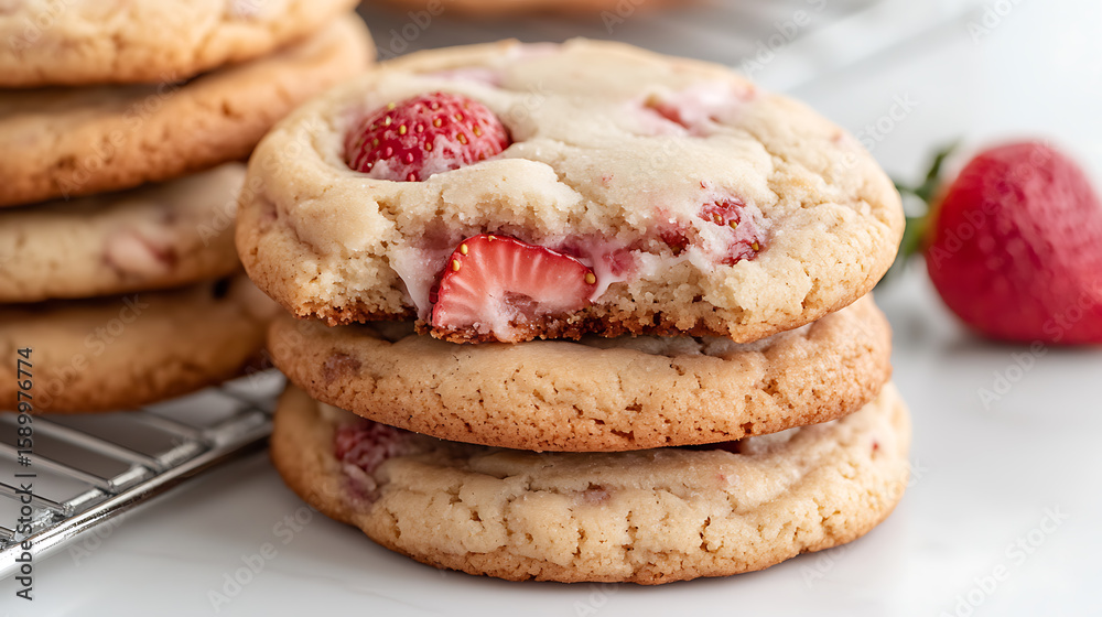Delicious freshly baked strawberry cookies, soft and chewy treat, perfect for snack or dessert. Fresh strawberries and soft, melt-in-your-mouth texture. Delicious freshly baked strawberry cookies, soft and chewy treat, perfect for snack or dessert. Fresh strawberries and soft, melt-in-your-mouth texture.