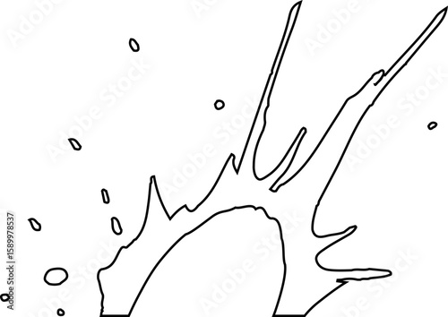 Exploded ink shape with spiked stroke pattern and central gap, forming a dynamic blast with semi circular distribution.