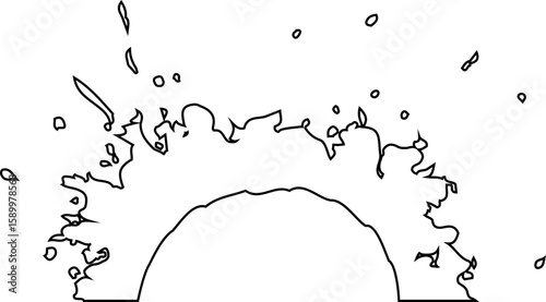 Dense ink mark with tight compact contour, semi circular edges, and central open zone surrounded by dark textured strokes.