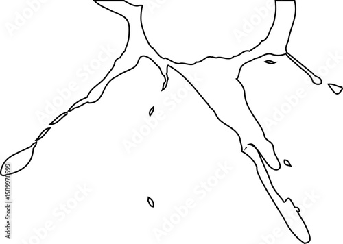 Heart-shaped ink outline formed by dot-like strokes arranged asymmetrically with a hollow center and semi radial splatter edges.