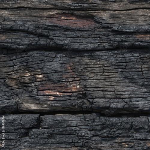 Old charred wood texture horizontal view 6k quality nature background close-up details