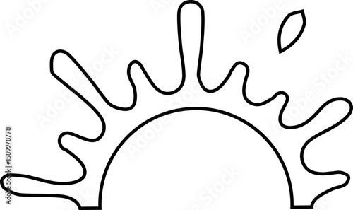 Ink splatter shaped like a star with rough outer edges, hollow center, and a burst of radial strokes forming a semi circular mark.