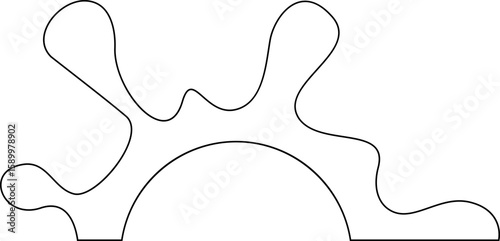 Natural-looking ink splotch with uneven contour lines and spray droplets in a semi radial hollow configuration.