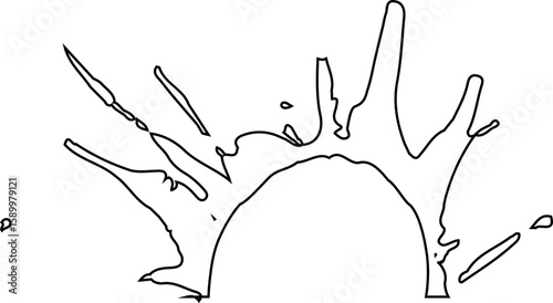 Slash-like ink shape with sharp angular lines and ink stroke forming a semi radial splash with textured smudges.