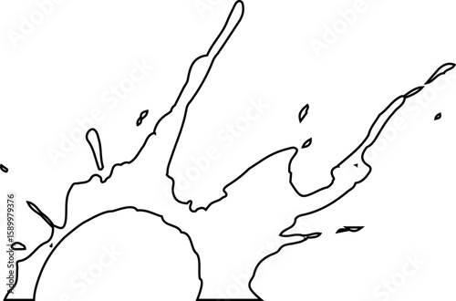 Strike-like ink mark with long contours and splattered smudges arranged in a dynamic semi circular pattern.