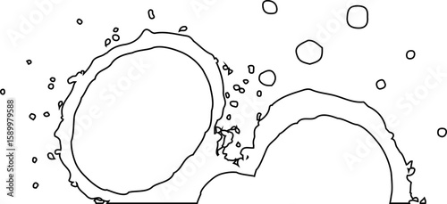 Composition of three connected heart shapes formed by ink splashes and outlined smudges in a semi circular design.