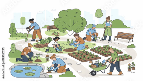 Community Garden People Planting Together for Sustainable Living and Local Food in a Green Environment
