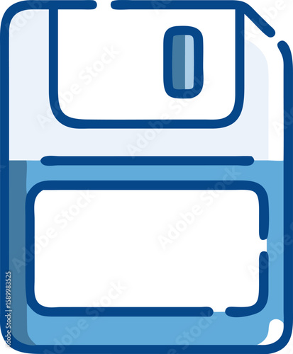 Blue floppy disk icon, save or data storage symbol
