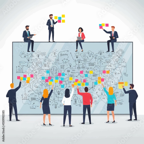 Brainstorming session Teamwork and collaborative idea generation for a business startup