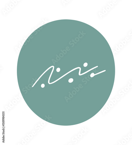 Stylized signature logo, modern calligraphy design, circular background, minimalist aesthetics