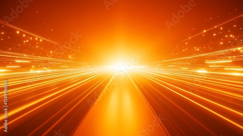 Abstract Orange Light Trails and Glowing Particles with Futuristic Vibe