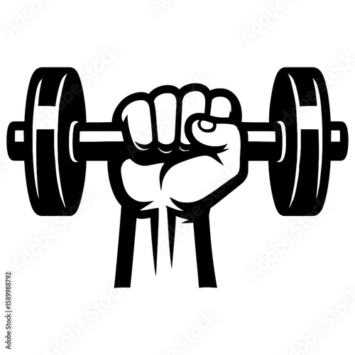 Strong Hand Gripping Barbell Weight Vector - Symbol of Fitness, Strength Training, and Workout