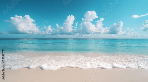 Beautiful Ocean View With Waves Gently Lapping on a Serene Sandy Beach Under ...