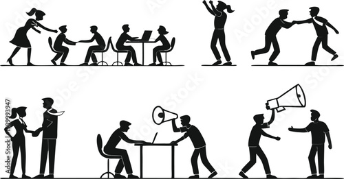 Abuse and Aggression Silhouette Icons – Domestic Violence, Conflict, Harassment