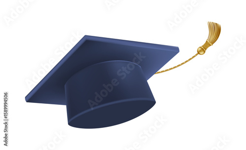 Graduates celebration. Flying 3D blue graduate hats