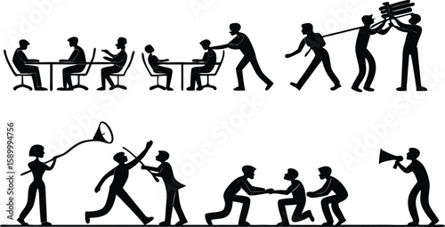 Abuse and Aggression Silhouette Icons – Domestic Violence, Conflict, Harassment