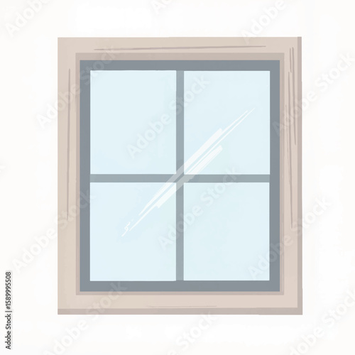 Simple window frame with four panes and light blue glass  