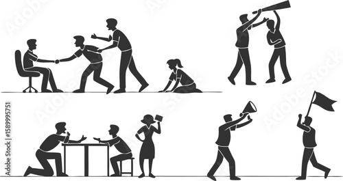 Abuse and Aggression Silhouette Icons – Domestic Violence, Conflict, Harassment