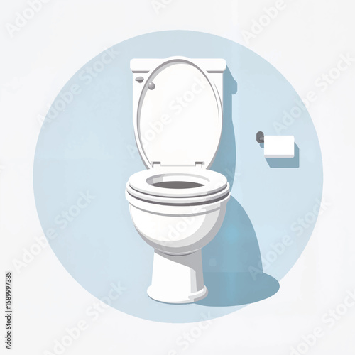 Modern toilet with open lid and toilet paper roll in bathroom  