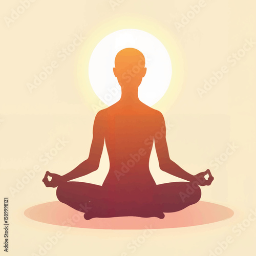 Silhouette of a person meditating under a rising sun  