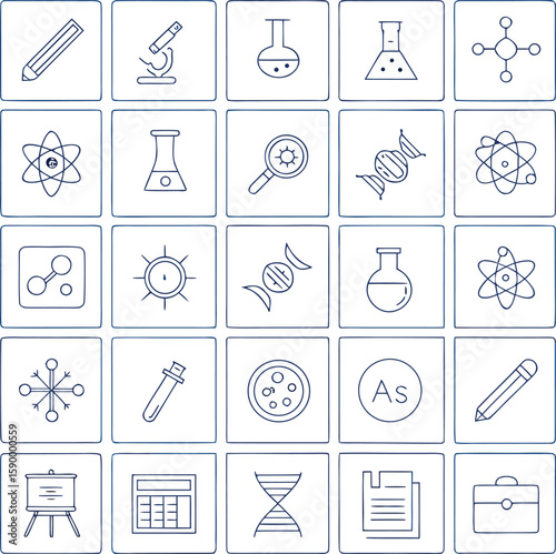Black Science Icon Set – Chemistry, Lab, DNA, Microscope & Atom Symbols