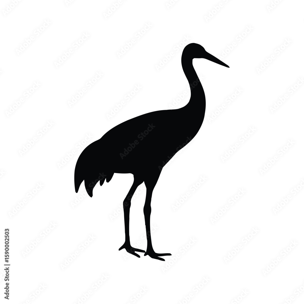 Fototapeta premium Black Silhouette Depicts a Majestic Crane Bird Standing Tall and Elegant.