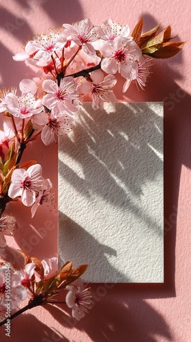 Spring Blossoms on Textured Paper Create a Delicate and Serene Arrangement in...