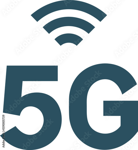 5g symbol in dark blue with wireless signal icon above it. Vector illustration