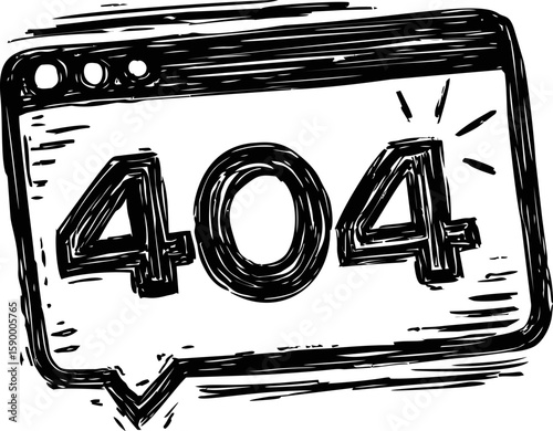 Sketched 404 error page with bold lines and spotlight effect. Vector illustration