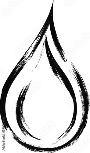 Black ink brushstroke in teardrop shape, abstract concept. Vector illustration