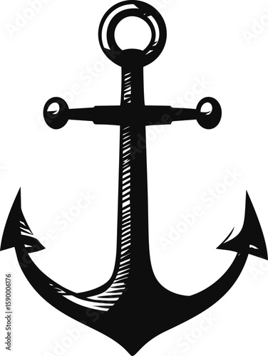Black and white illustration of vintage anchor with crossbar design concept. Vector illustration