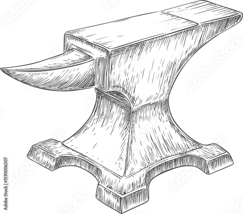Illustration of a traditional blacksmith anvil with detailed line art. Vector illustration