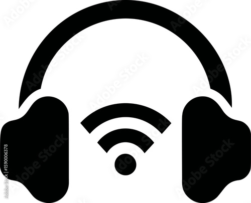 Black wireless headphones icon with wifi symbol in minimalistic style. Vector illustration