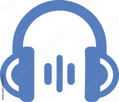 Blue headphones icon with sound wave symbol in simple flat design. Vector illustration