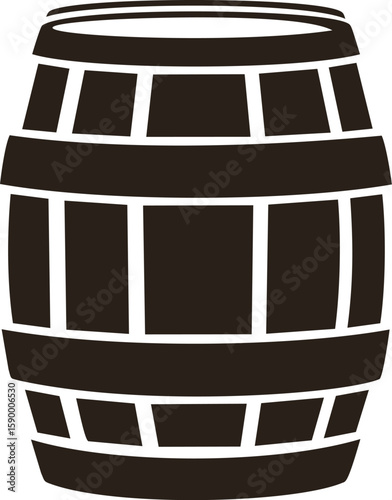 Wooden barrel illustration in black and white flat style vector graphic. Vector illustration