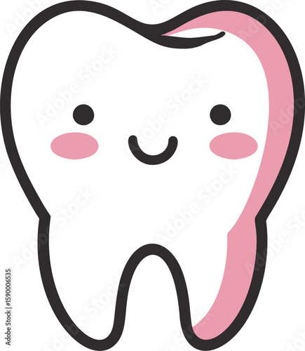 Cute happy tooth with blushing cheeks in kawaii cartoon style illustration. Vector illustration